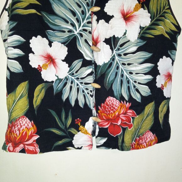 Vintage Liberty House Young Hawaii Cropped Shirt-Medium-Toggle Button-Sleeveless - Picture 3 of 8